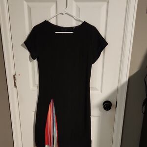 Black Women's Short Sleeve Dress with Colorful Pleat Detail